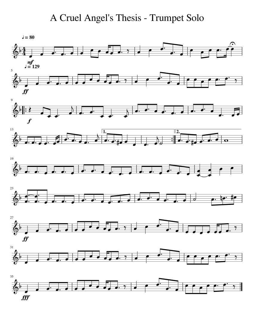 a cruel angel's thesis trumpet sheet music