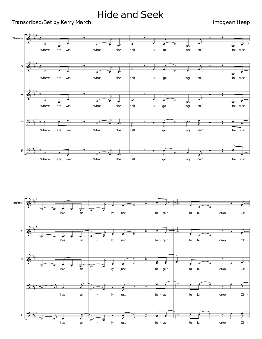 Hide and Seek by Imogen Heap SATB A Cappella Sheet music for Soprano, Alto,  Tenor, Bass voice (Choral)