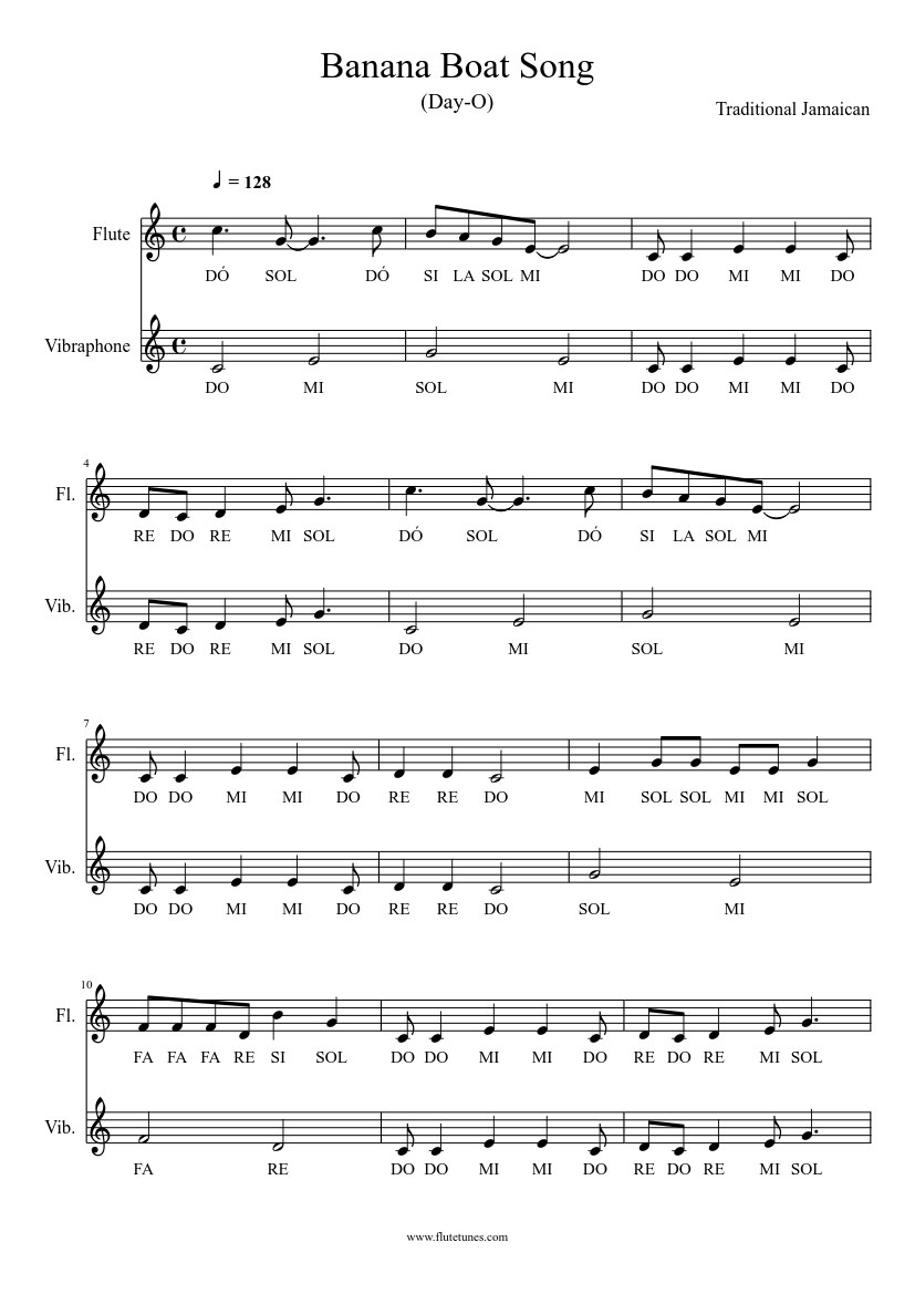 Banana Boat Song Sheet music for Flute (Solo) | Musescore.com