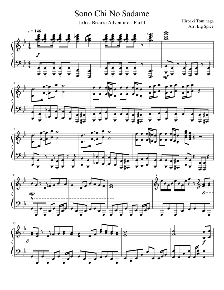 Sono Chi No Sadame - JoJo's Bizarre Adventure (Part 1 Phantom Blood Intro)  Sheet music for Piano (Solo) | Musescore.com