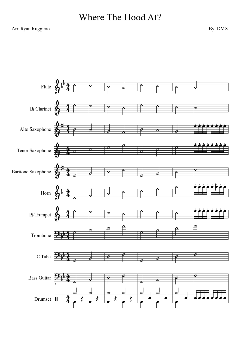 Where The Hood At? Sheet music for Trombone, Tuba, Flute,