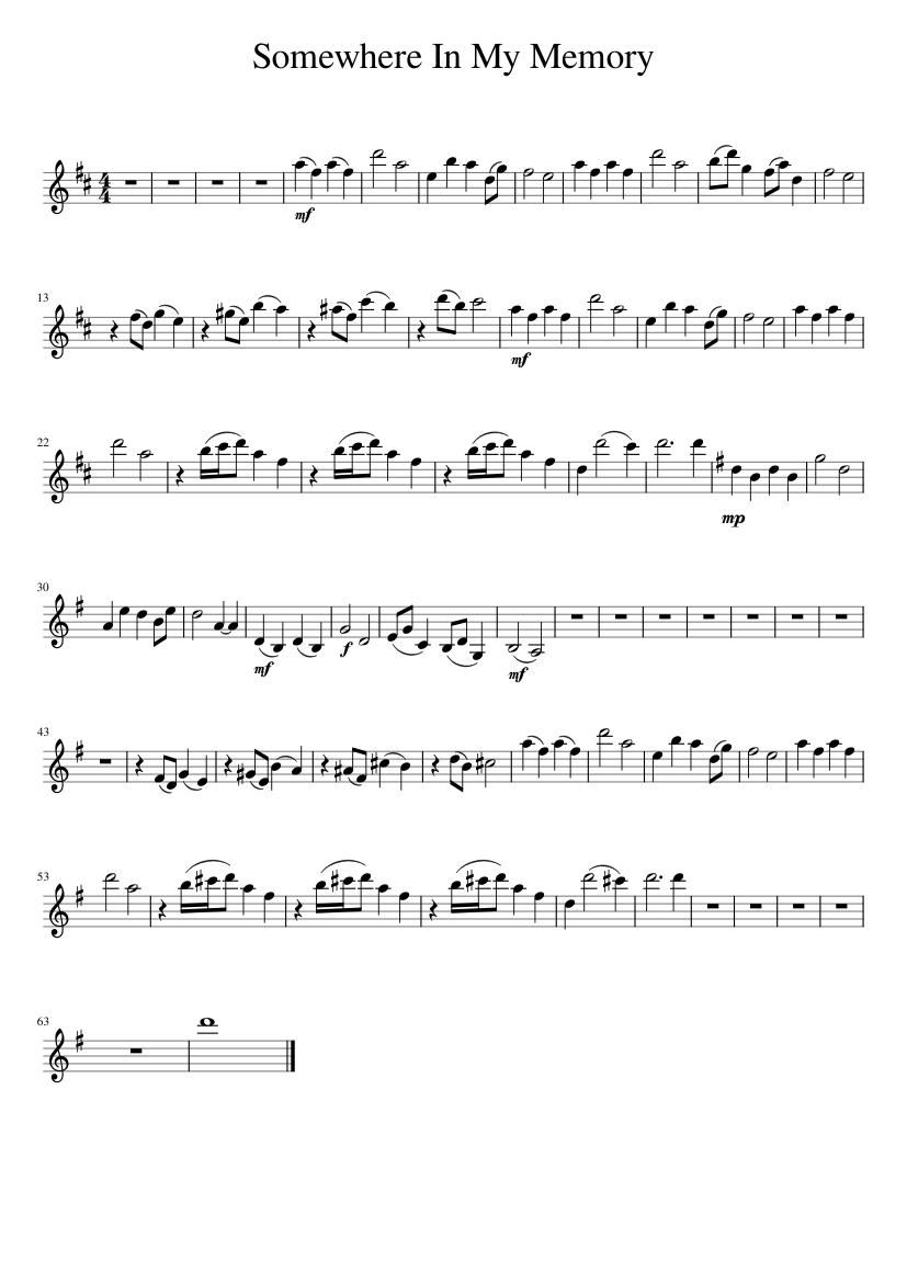 In My Memory Somewhere In My Memory Sheet Music for Violin (Solo) | MuseScore.com