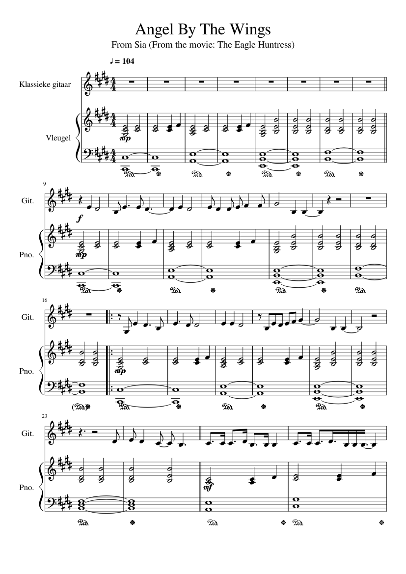 Angel By The Wings - Sia Sheet music for Piano, Guitar (Mixed Duet) |  Musescore.com