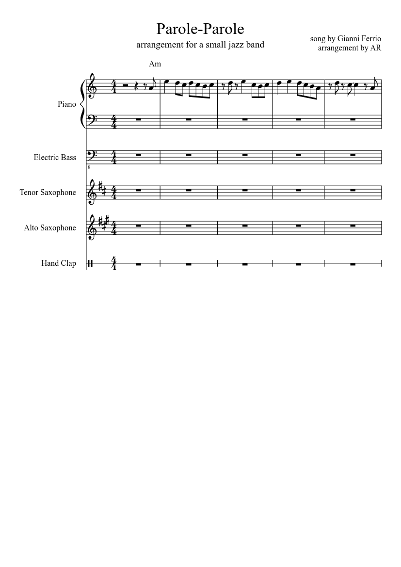 Parole Parole Sheet music for Piano (Solo) | Musescore.com