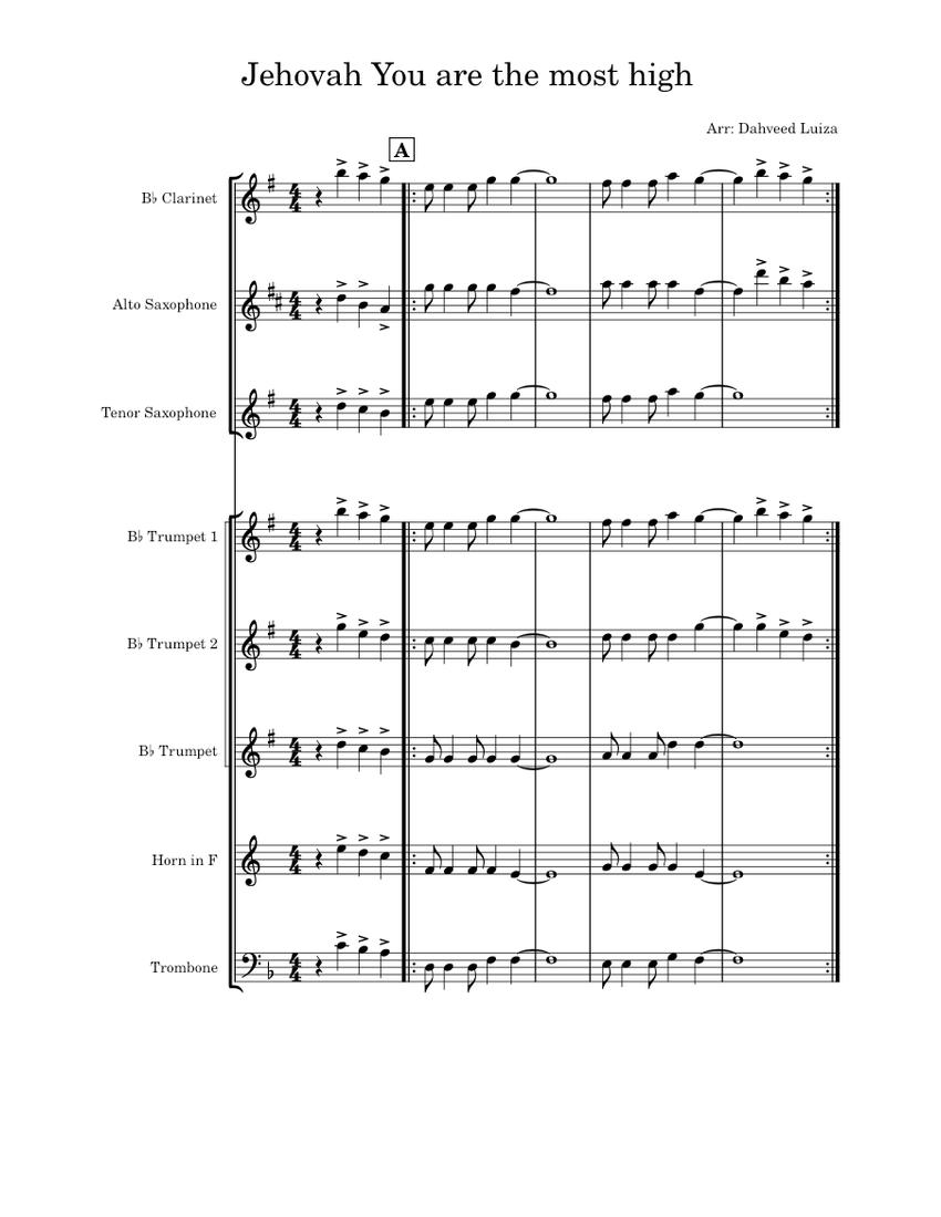Jehovah you are the most high123 part 2 sheet music for trombone