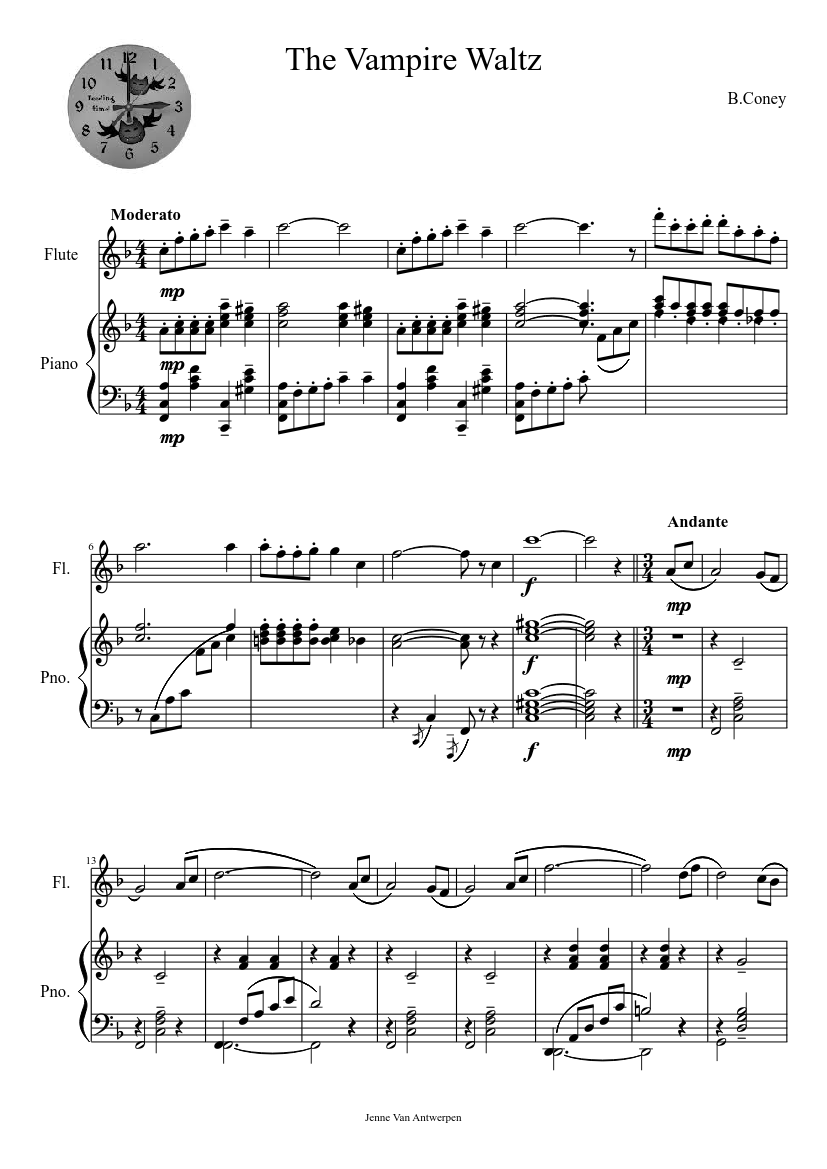 The vampire waltz - Peter Gundry Sheet music for Piano, Flute