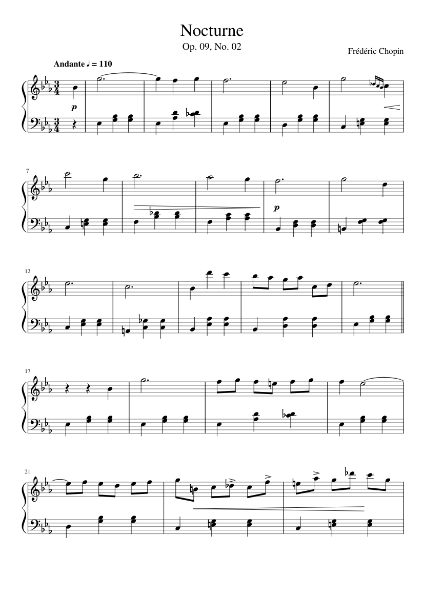 Nocturne in E-flat Major, Op. 9, No. 2 (Easy) Sheet music for Piano (Solo)  | Musescore.com