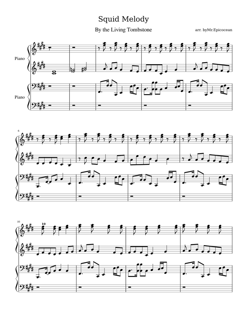 Squid Melody Full Score Sheet music for Piano (Piano Duo) | Download