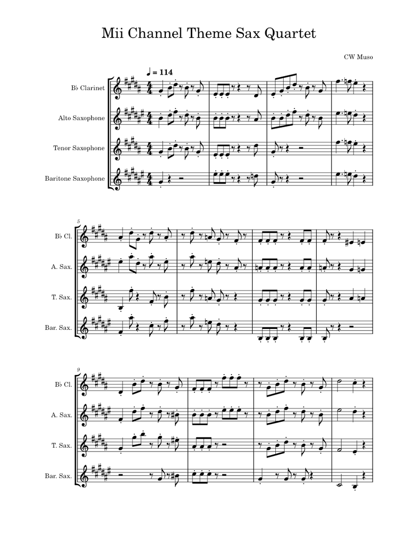 Mii Channel Theme – Kazumi Totaka Sheet music for Clarinet in b-flat ...