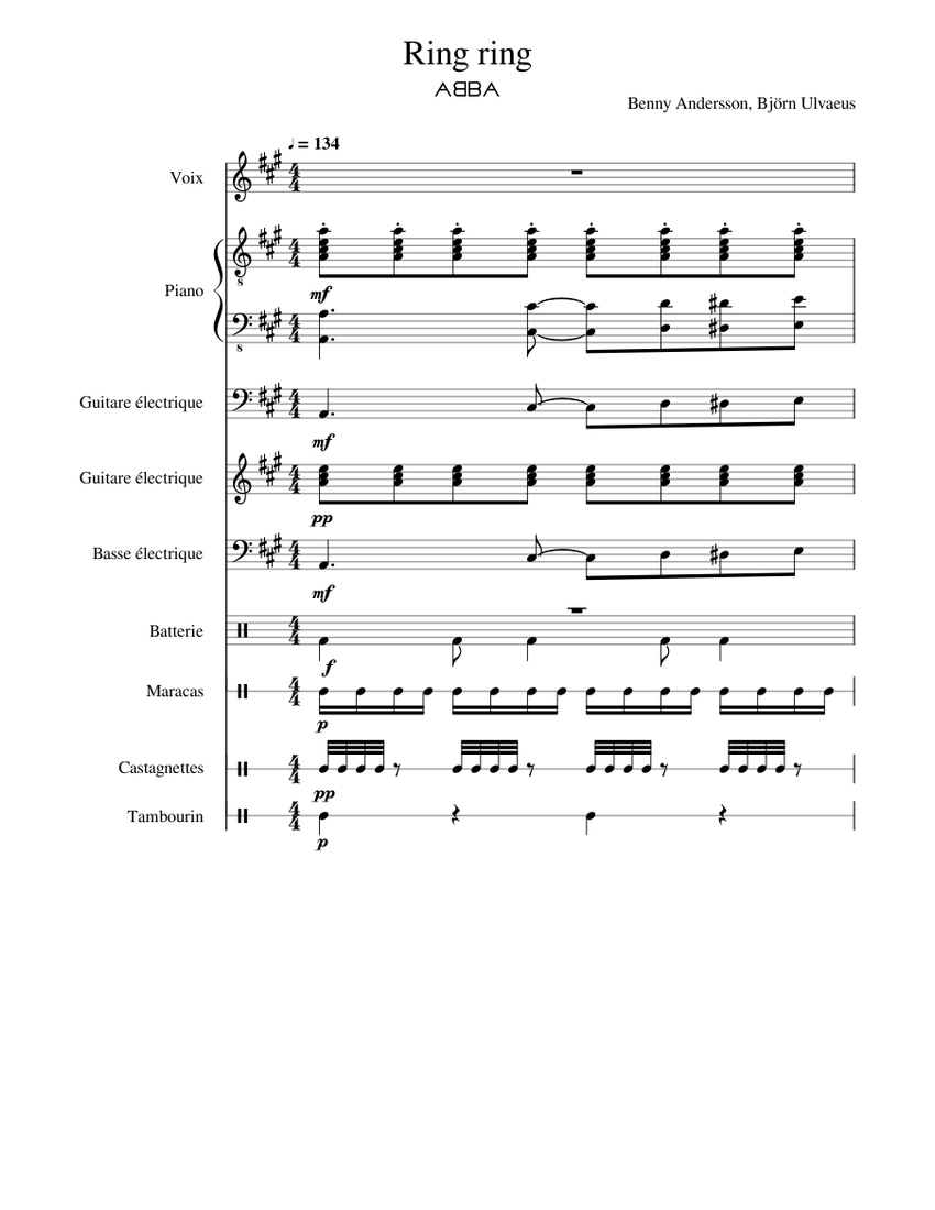 ABBA - Ring Ring Sheet music for Piano, Vocals, Tambourine, Guitar & more  instruments (Concert Band) | Musescore.com