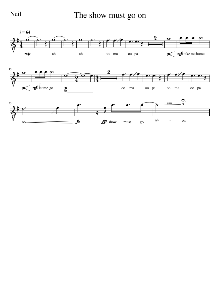 The show must go on pink floyd alto Sheet Music for Alto (Solo