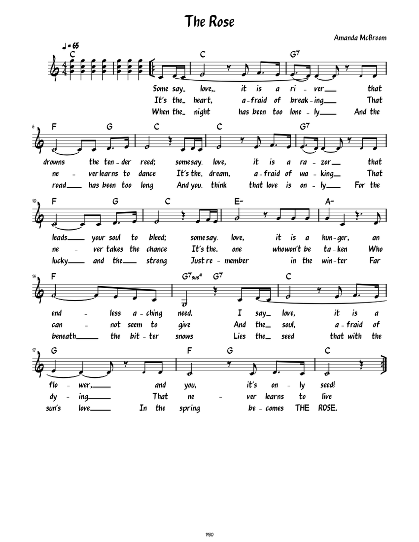 The Rose (Lead sheet with lyrics ) Sheet music for Piano (Solo) |  Musescore.com
