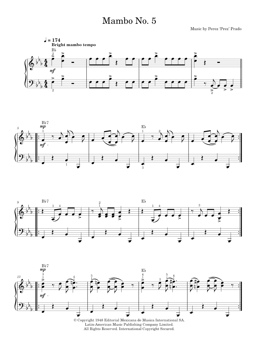 Mambo No. 5 Sheet music for Piano by Astor Piazzolla Official ...