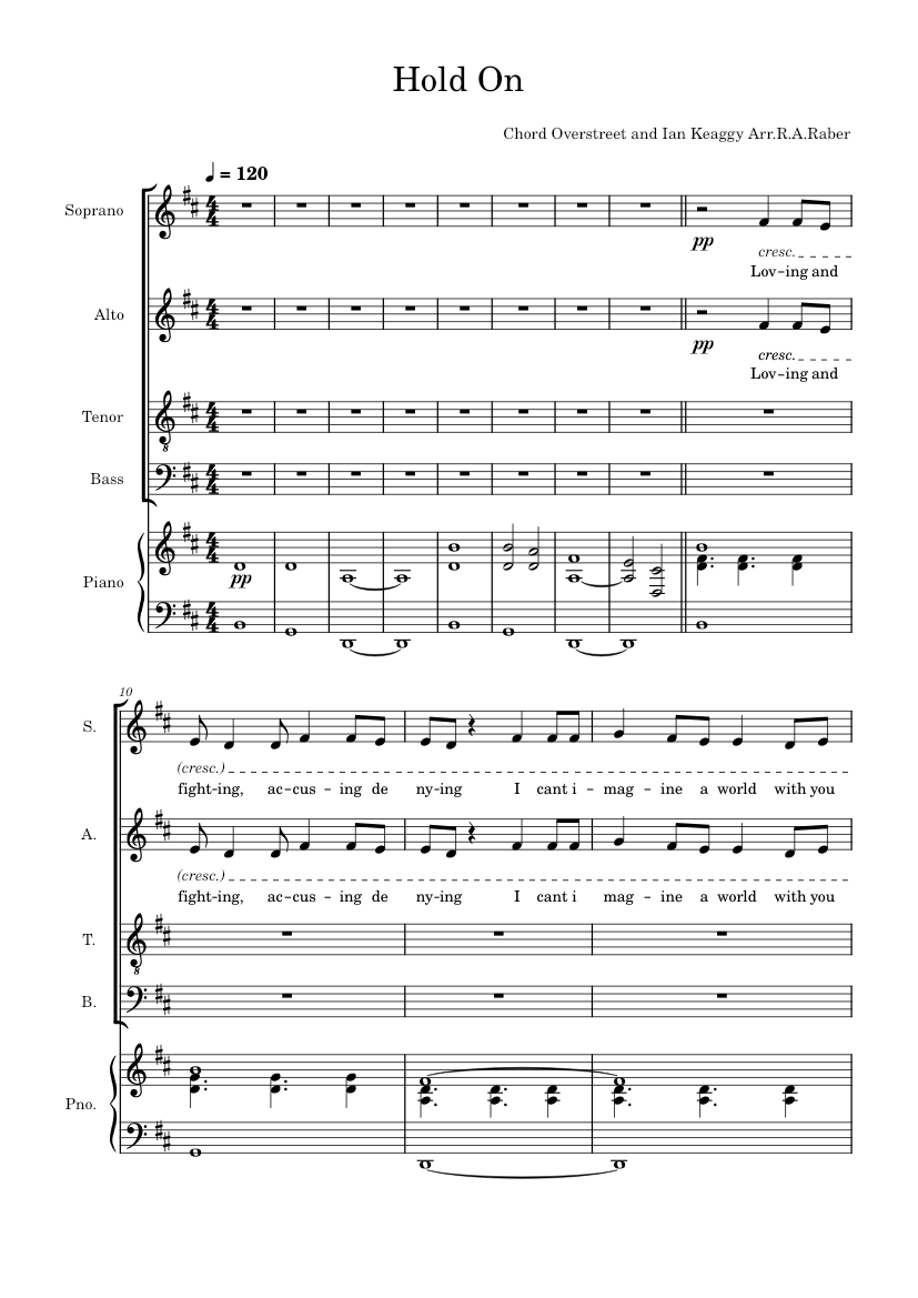 Hold on Chord Overstreet Sheet Music for Piano, Soprano, Alto, Tenor