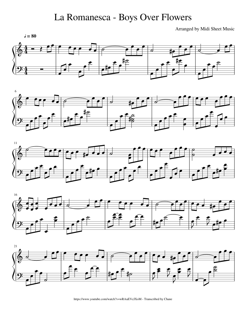 La Romanesca Boys Over Flowers Sheet Music For Piano Solo Musescore Com Alle songtexte von boys over flowers nach beliebtheit sortiert, mit videos und erklärungen. la romanesca boys over flowers sheet