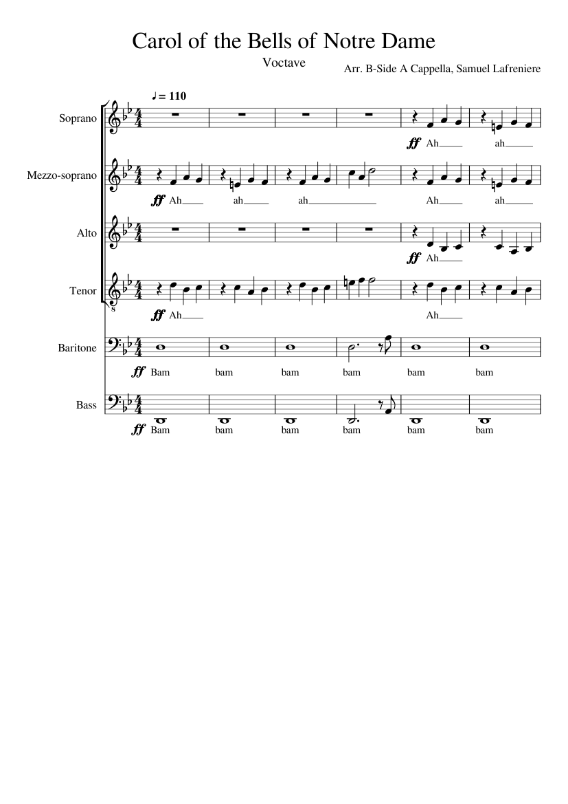 Carol of the Bells of Notre Dame Sheet music for Soprano, Alto, Tenor ...