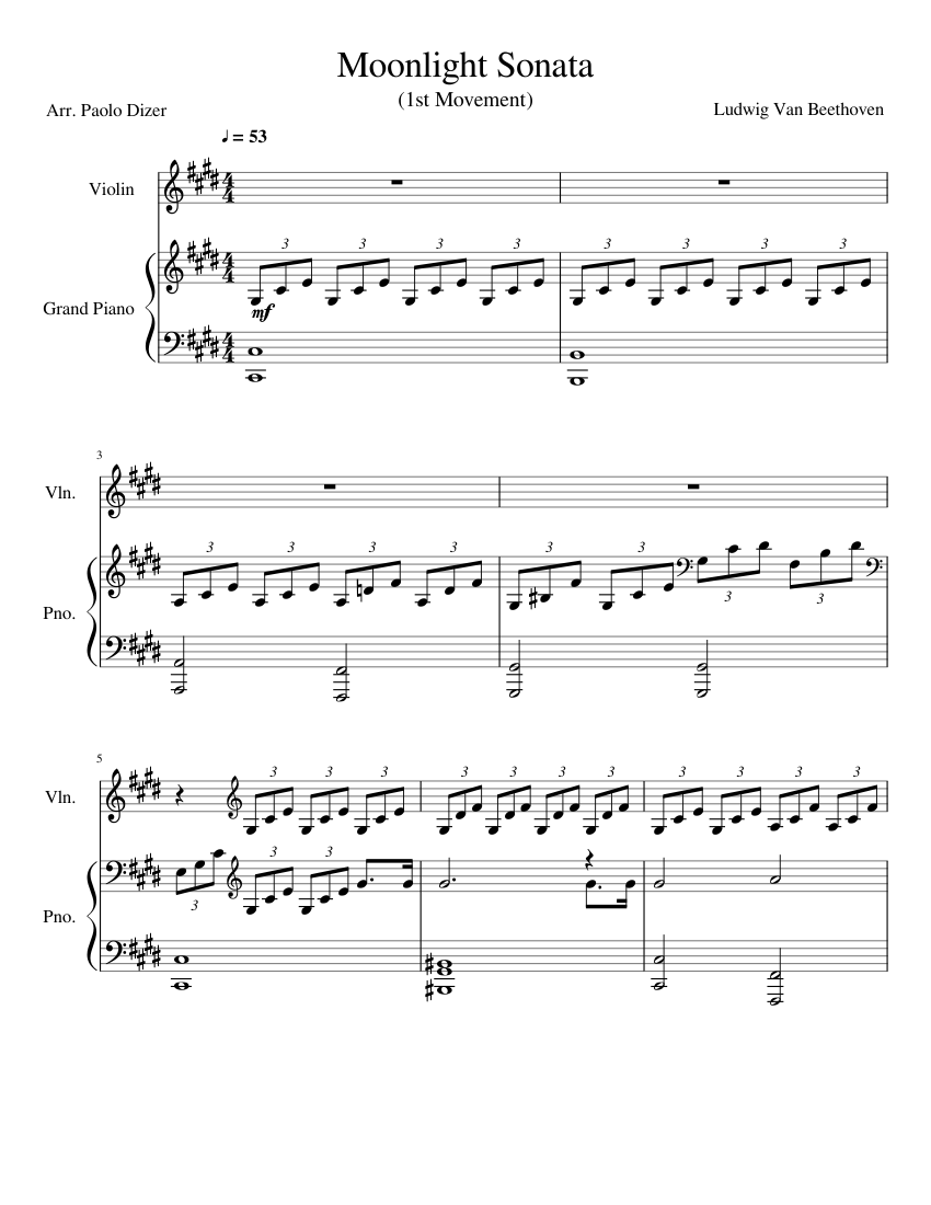 Moonlight Sonata (Violin & Piano Duet) Sheet music Piano, Violin (Mixed Duet) | Musescore.com