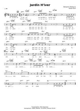 Free Jardin D'hiver by Benjamin Biolay sheet music | Download PDF or print  on Musescore.com