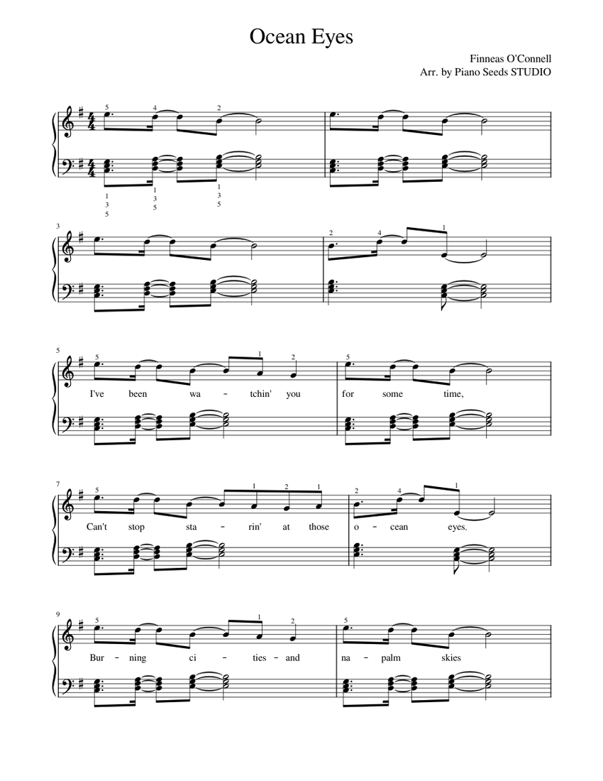 Ocean Eyes – Billie Eilish EASY PIANO Sheet Music For Piano (Solo ...