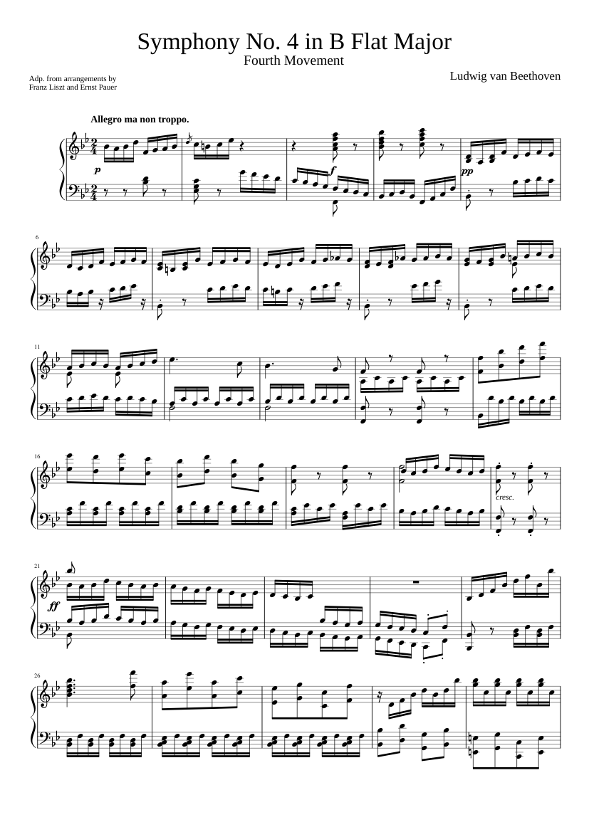 Beethoven Symphony No. 4 (4th movement) Piano solo Sheet music for Piano  (Solo) | Musescore.com