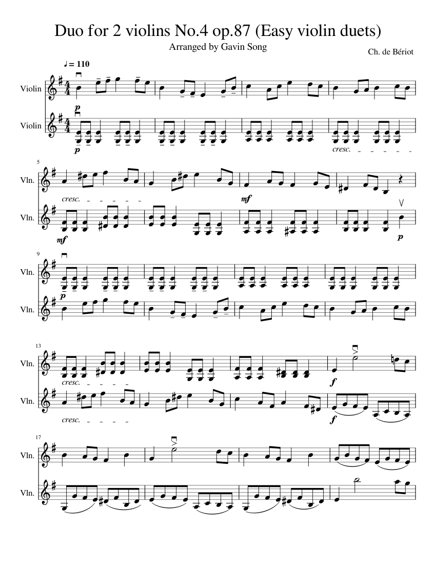 Duo for 2 violins No.4 op.87 (Easy violin duets) - piano tutorial.
