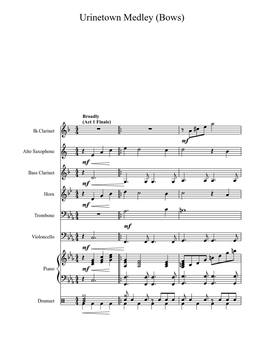 Urinetown Medley Sheet Music For Piano Trombone Clarinet Mixed Trio Musescore Com