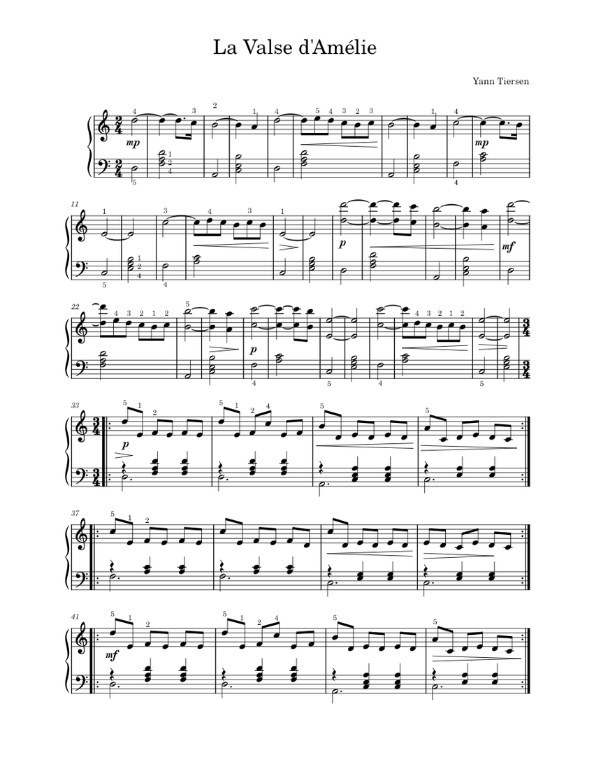 La Valse d'Amélie – Yann Tiersen Sheet music for Piano (Solo) Easy |  Musescore.com