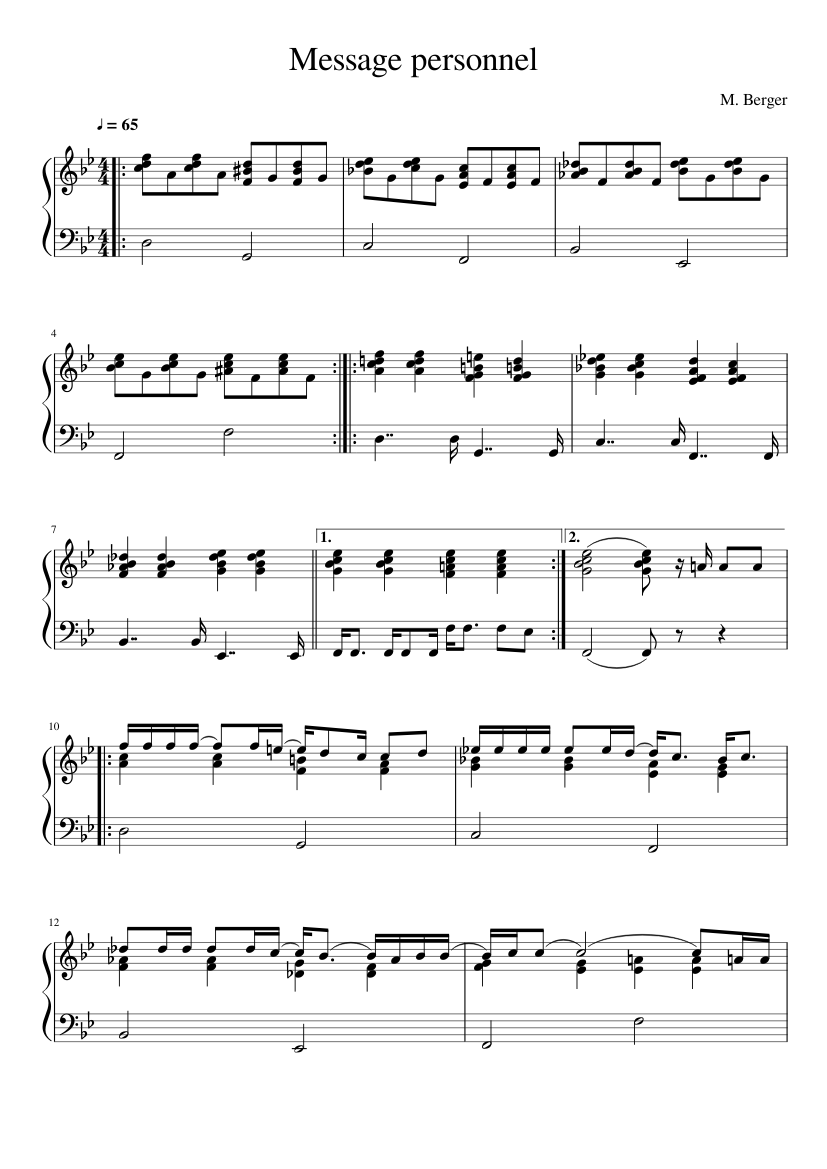 Message personnel Sheet music for Piano (Solo) | Musescore.com