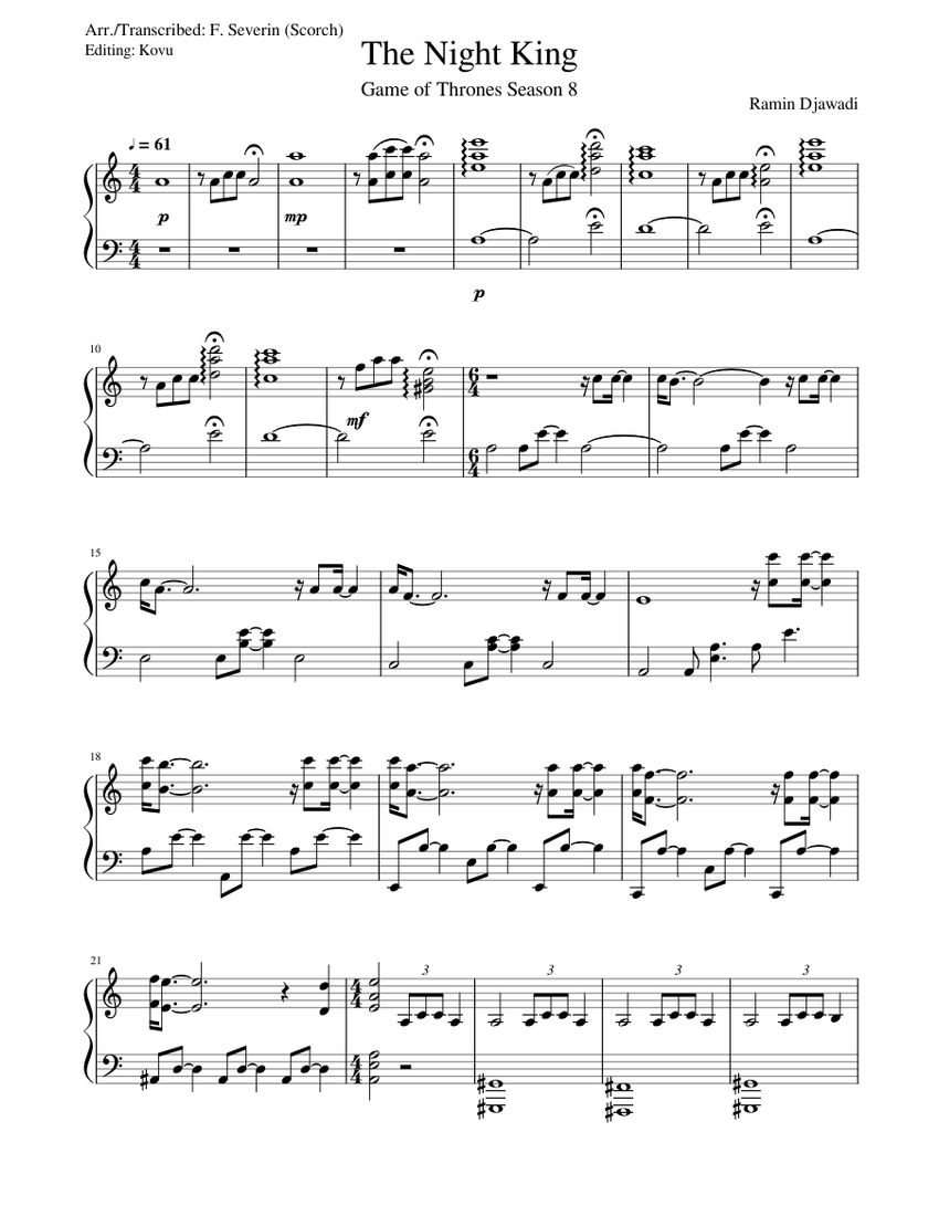 The Night King - Ramin Djawadi (Game of Thrones S8 OST) Sheet music for  Piano (Solo) | Musescore.com