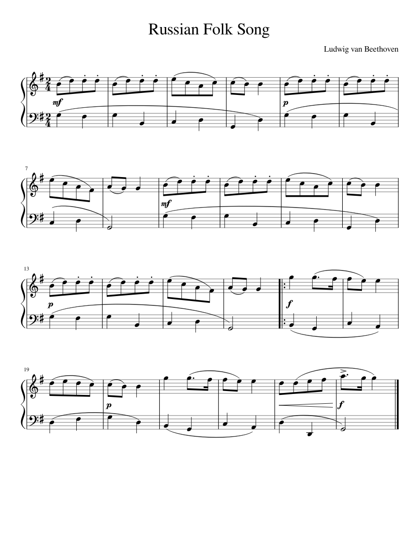 Russian Folk Song - Beethoven Sheet music for Piano (Solo) | Musescore.com