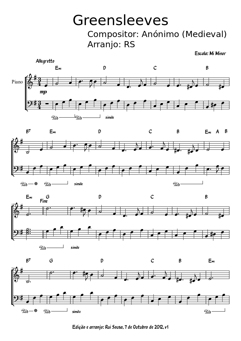 Greensleeves Sheet music for Piano (Piano Duo) | Musescore.com