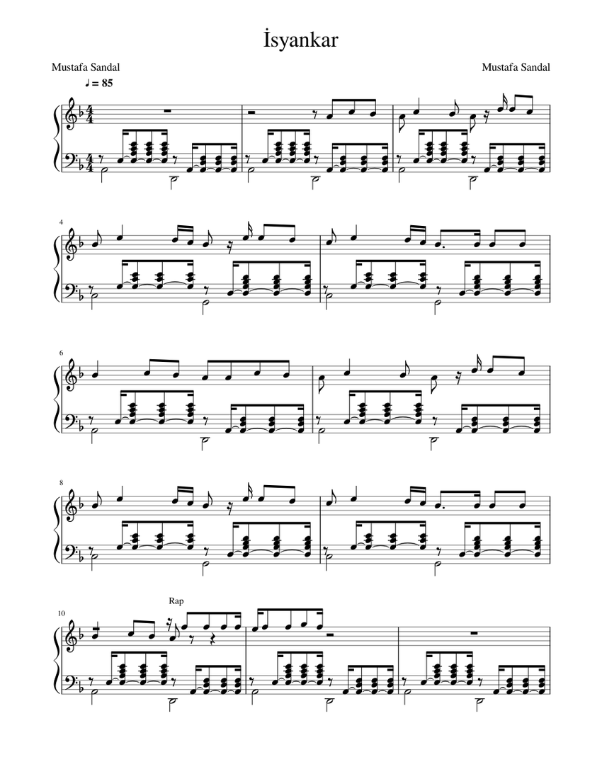 İsyankar Sheet music for Piano (Solo) | Musescore.com