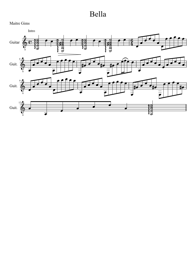 Bella (Introduction) Sheet music for Guitar (Solo) | Musescore.com