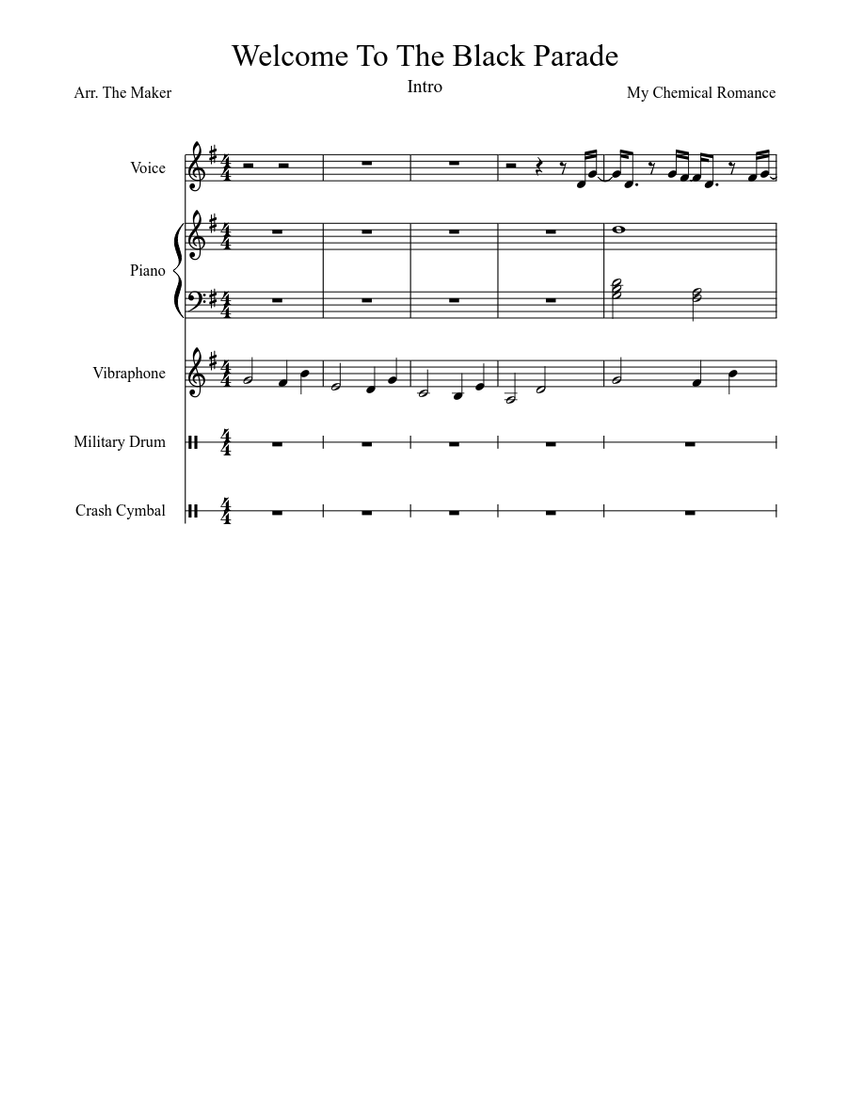 Welcome To The Black Parade Intro Sheet Music For Piano Voice Other Piano Voice Musescore Com
