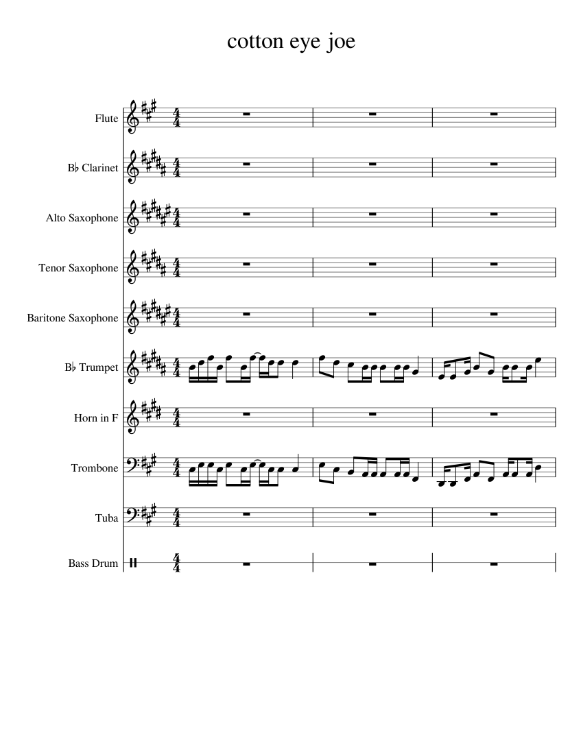 cotton eye joe Sheet music for Trombone, Tuba, Flute, Clarinet in b-flat &  more instruments (Mixed Ensemble) | Musescore.com