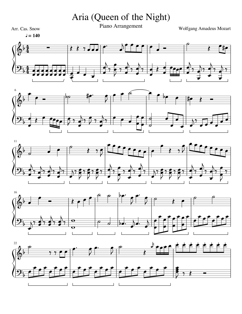 Aria (Queen of the Night) Sheet music for Piano (Solo) | Musescore.com