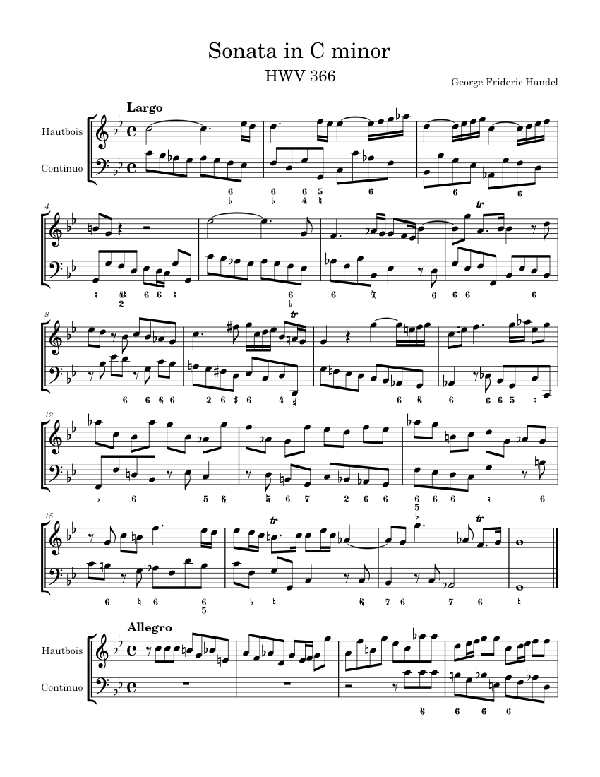Sonata in C minor for Oboe and Basso Continuo, HWV 366 - George Frideric  Handel Sheet music for Oboe, Bassoon (Solo) | Musescore.com
