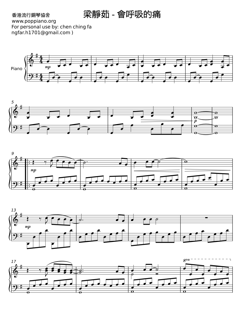 梁靜茹 Sheet music for Piano (Solo) | Musescore.com