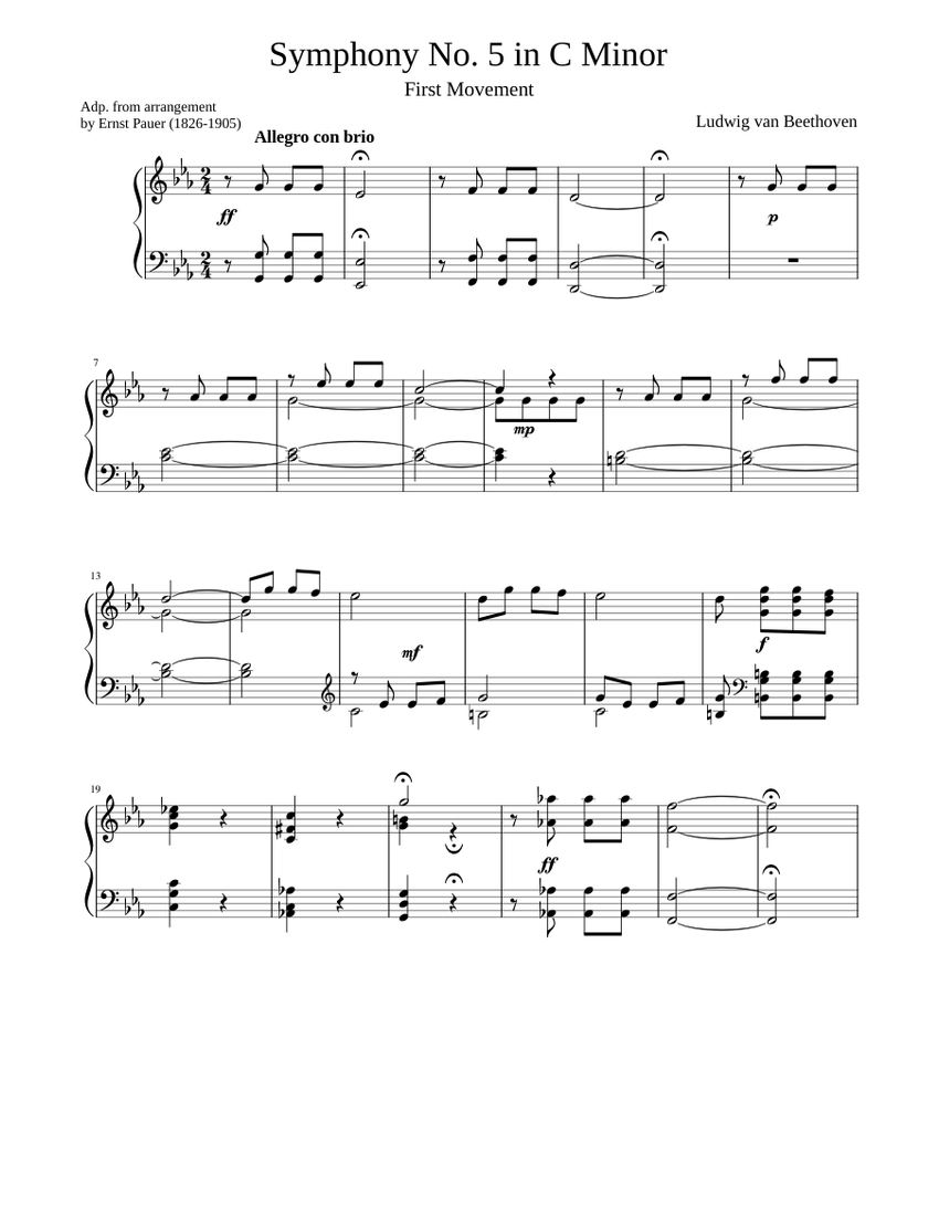 Beethoven Symphony No. 5 (1st movement) Piano solo Sheet music for Piano ( Solo) | Musescore.com