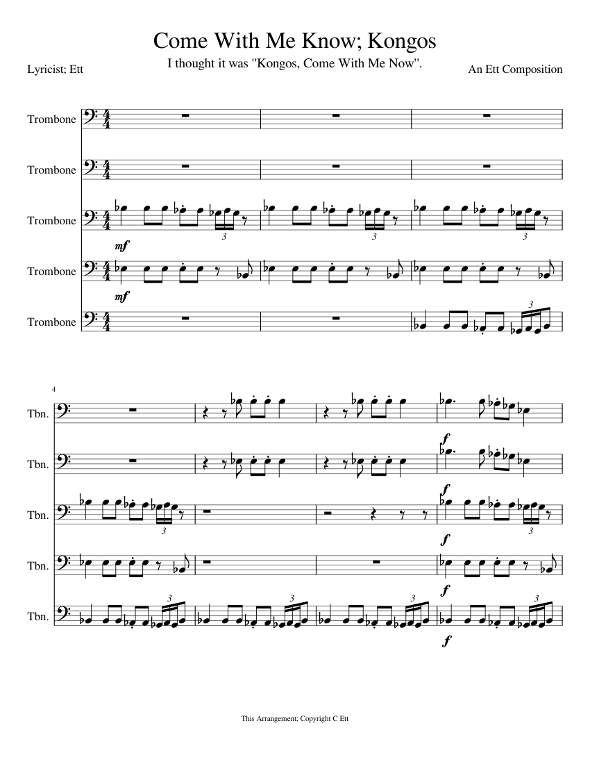 Come With Me Now;Kongos Sheet music for Trombone (Mixed Quintet) |  Musescore.com