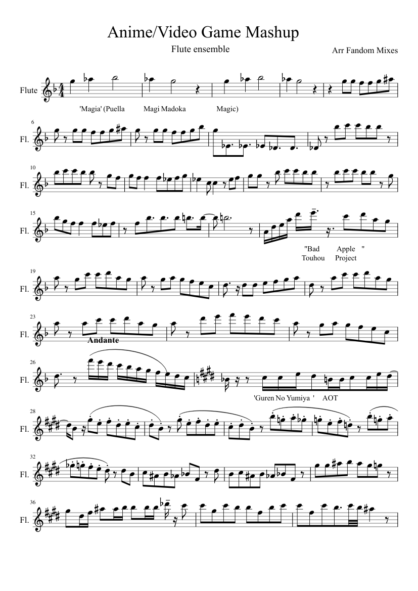 Anime/Video Game Mashup <Completed> Sheet music for Flute (Solo) |  Musescore.com