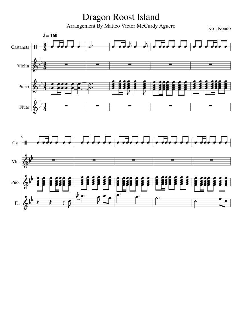 Dragon Roost Island Sheet music for Piano, Flute, Violin, Castanets (Mixed  Quartet) | Musescore.com