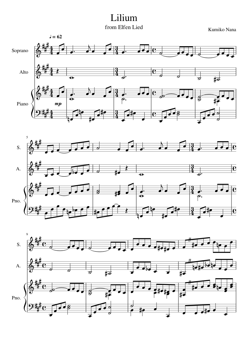 Lilium - Elfen Lied Sheet music for Piano, Soprano, Alto (Mixed Trio) |  Musescore.com