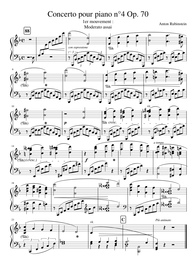 Anton Rubinstein - Piano Concerto n°4 in D minor - 1st mouvement (excerpt)  Sheet music for Piano (Solo) | Musescore.com
