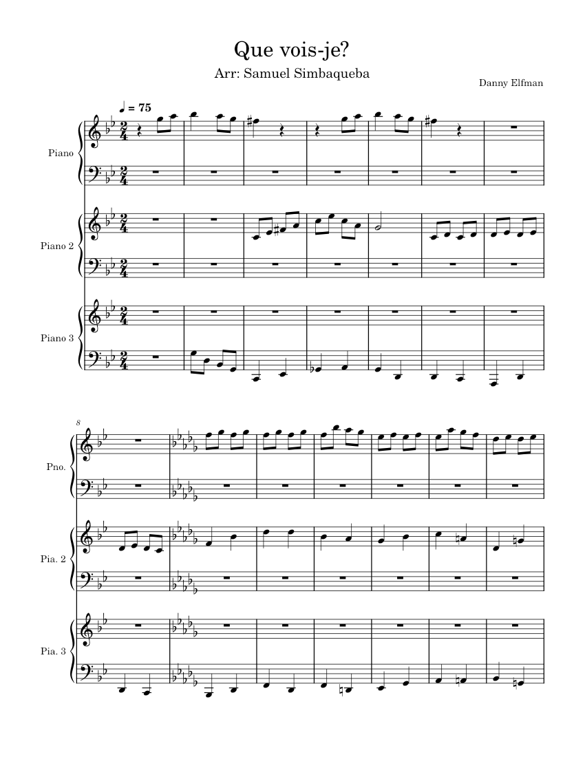 Whats this tim burton que vois je sheet music for piano mixed trio