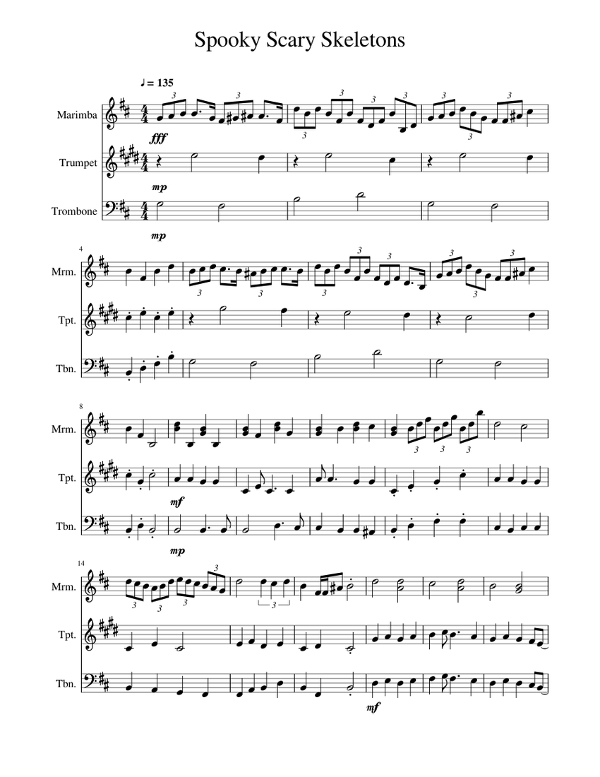 sheet music for Spooky Scary Skeletons by Andrew Gold arranged by yaybirds ...