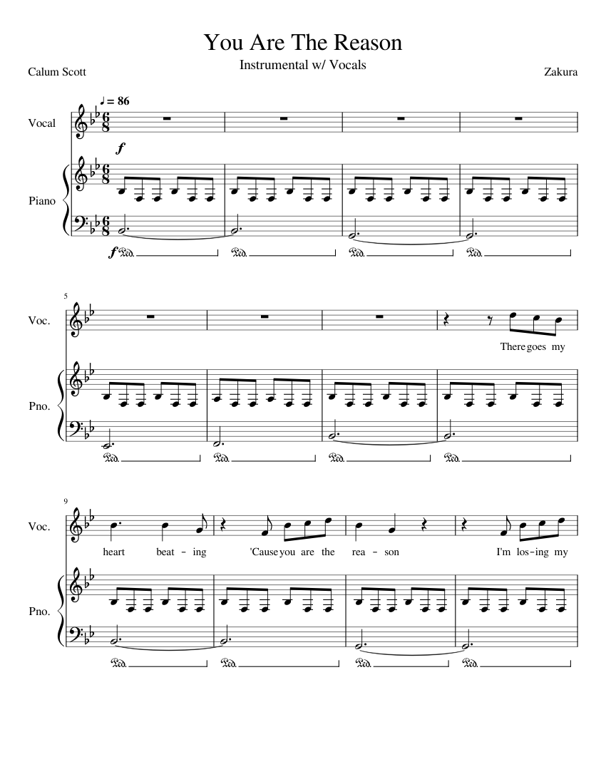 Calum Scott - You Are The Reason (Instrumental w/ Vocals) Sheet music for  Piano (Piano Duo) | Musescore.com