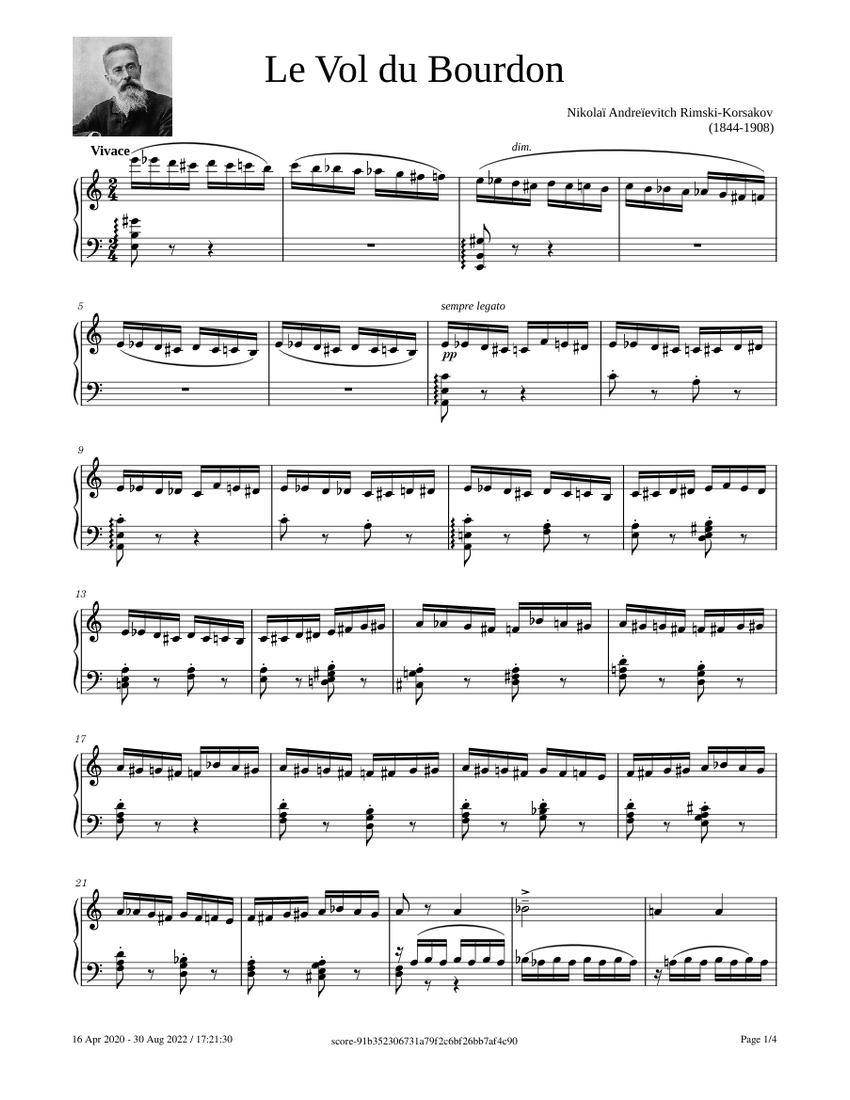 Le Vol du Bourdon – Nikolaï Andreïevitch Rimski-Korsakov Sheet music for  Piano (Solo) | Musescore.com