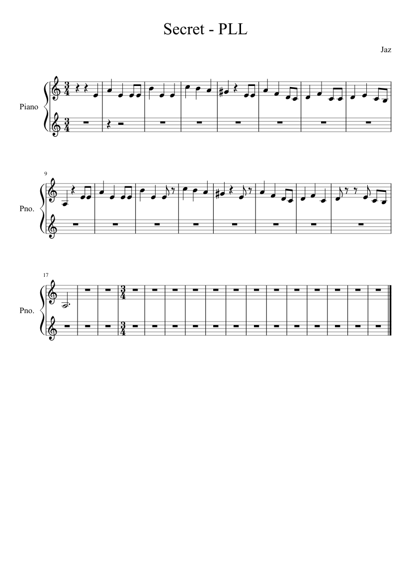 Secret Pretty Little Liars Jaz D - Original Sheet music for Piano (Solo) |  Musescore.com