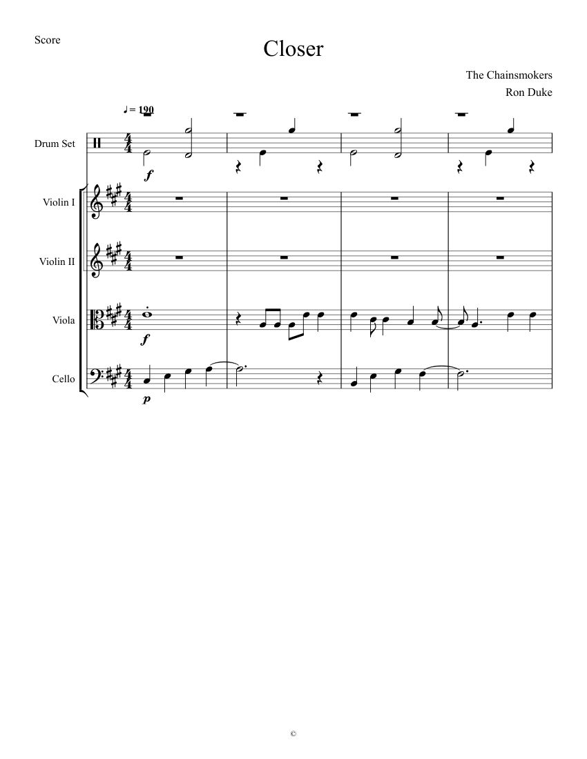 Closer The Chainsmokers Sheet music for Viola, Cello (String Duet) |  Musescore.com